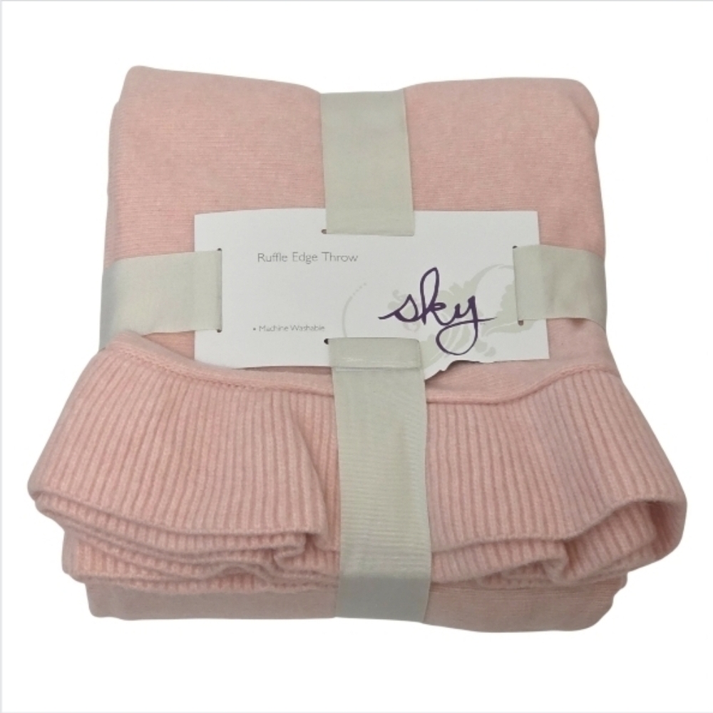 Sky Ruffle Edge Knit Throw Blanket Pink 50 X 70